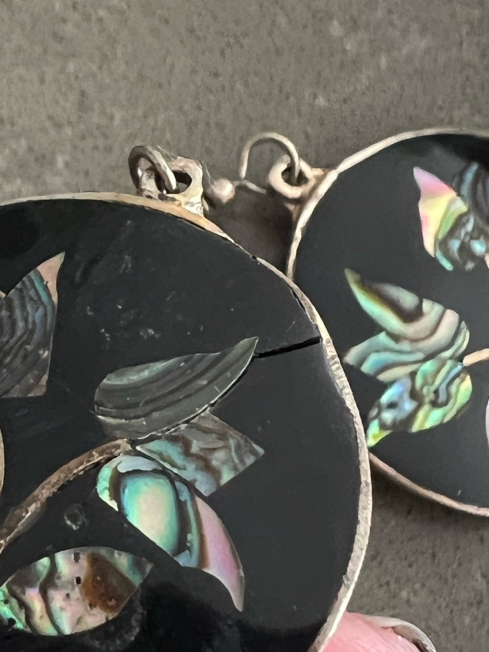 Vintage Alpaca Mexico Abalone Inlay Earrings Silver Tone - Picture 7 of 7